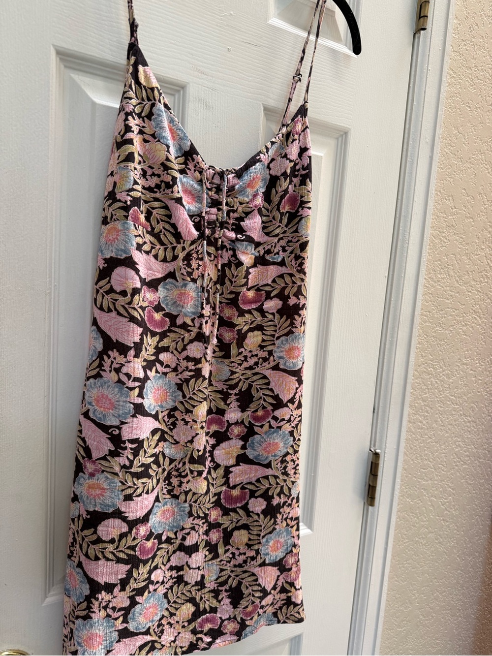 Billabong Black Floral Slip Dress with Pink & Blue Accents